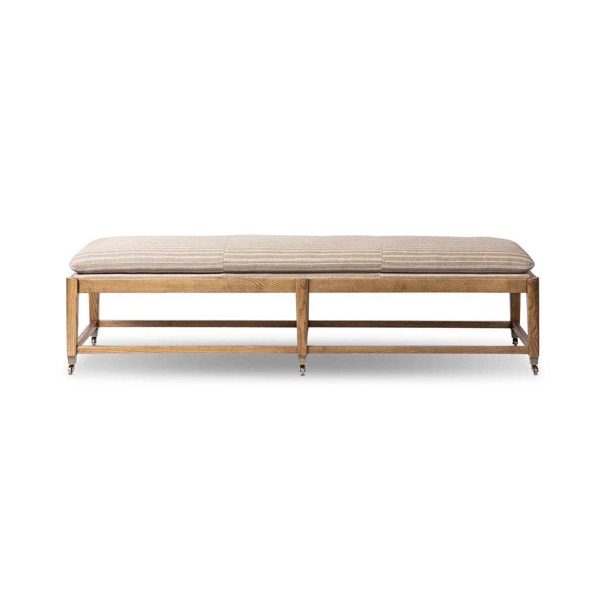 Eleanor Six-Leg Accent Bench with Semi-Attached Cushion and Aged Brass Casters