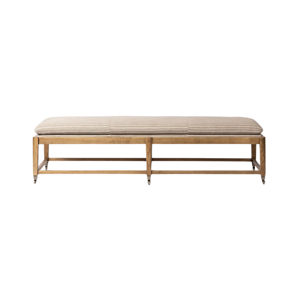 Eleanor Six-Leg Accent Bench with Semi-Attached Cushion and Aged Brass Casters