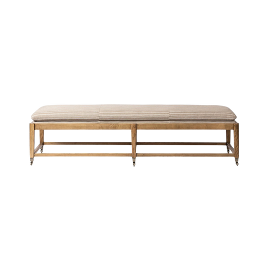 Eleanor Six-Leg Accent Bench with Semi-Attached Cushion and Aged Brass Casters