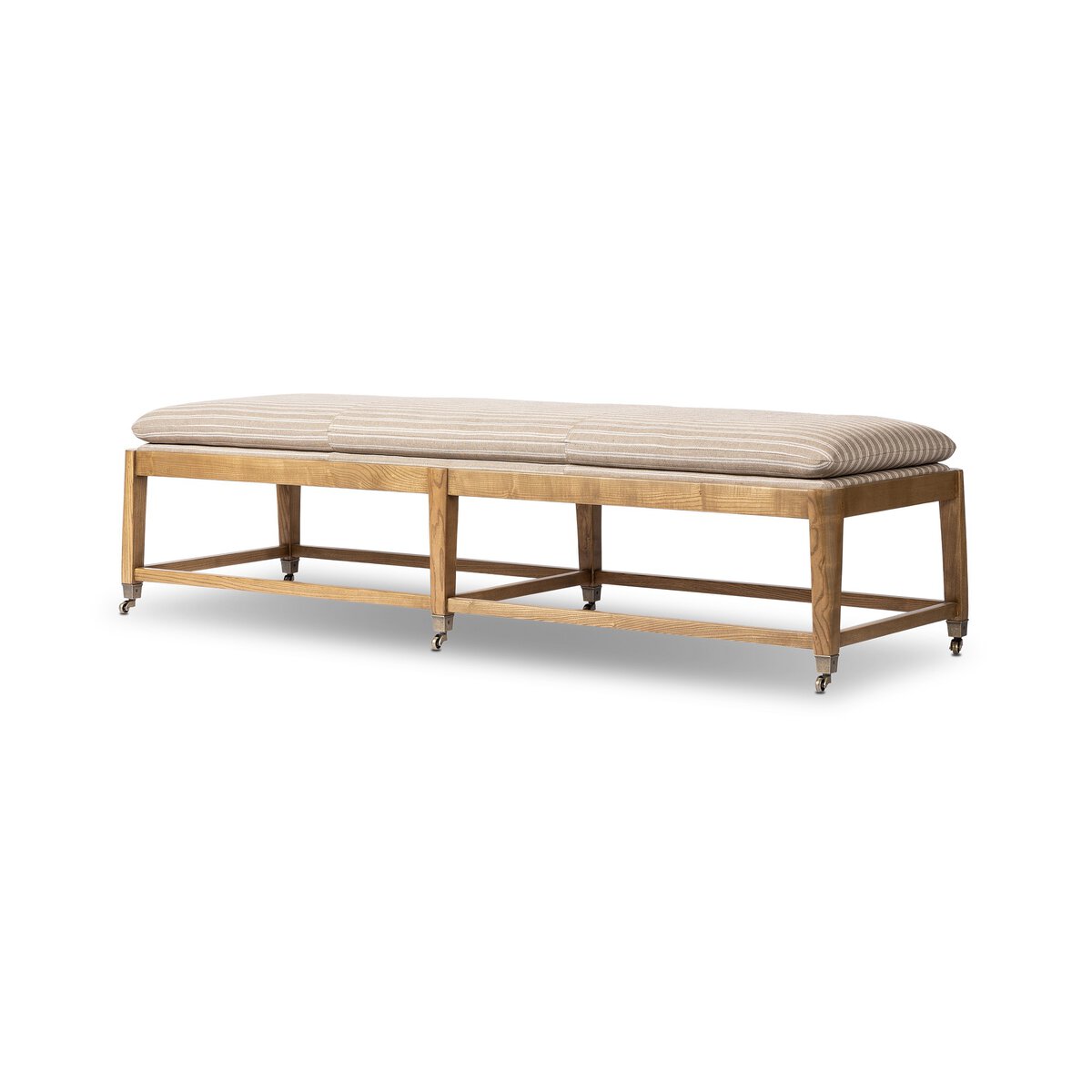 Eleanor Six-Leg Accent Bench with Semi-Attached Cushion and Aged Brass Casters