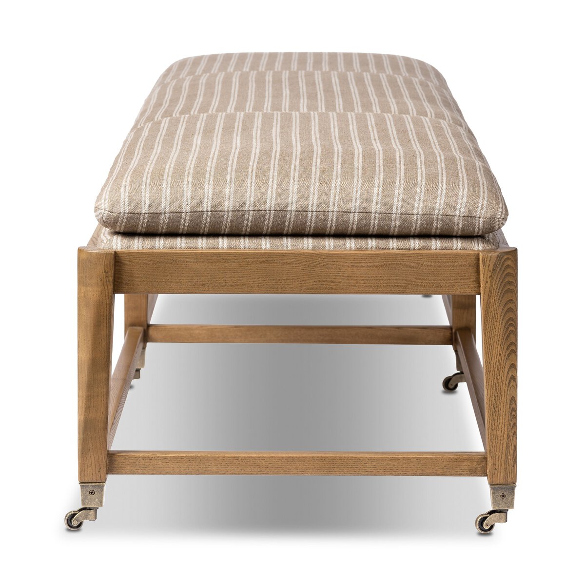 Eleanor Six-Leg Accent Bench with Semi-Attached Cushion and Aged Brass Casters