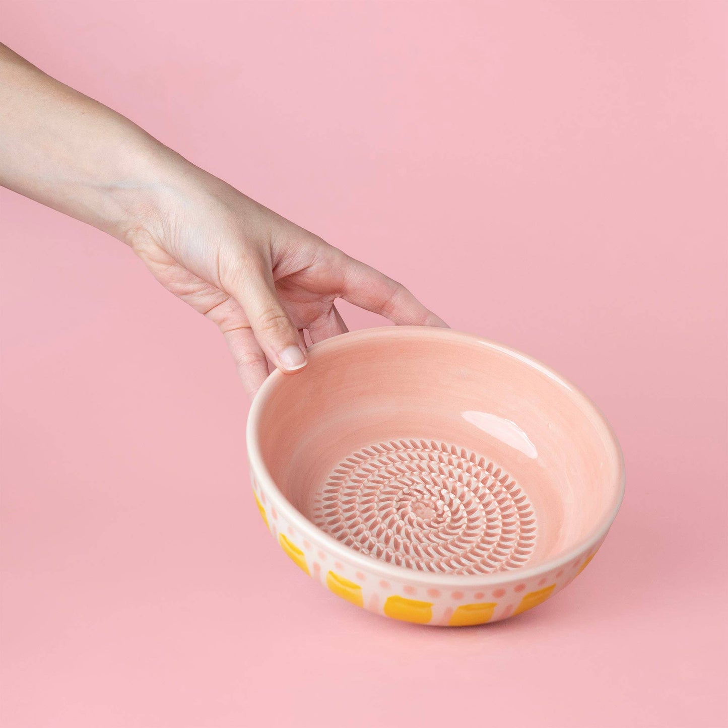 Vintage Pottery Grater Bowl – Pink and Yellow / VALENTINA