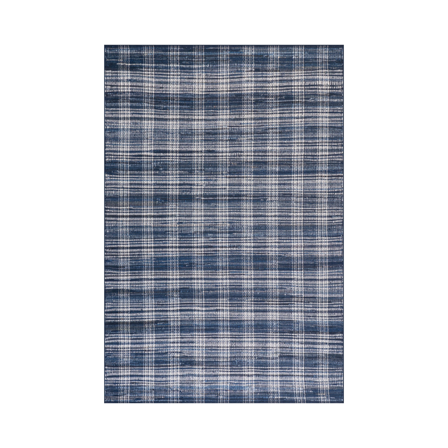 Denim Plaid Machine Washable Rug | Blue