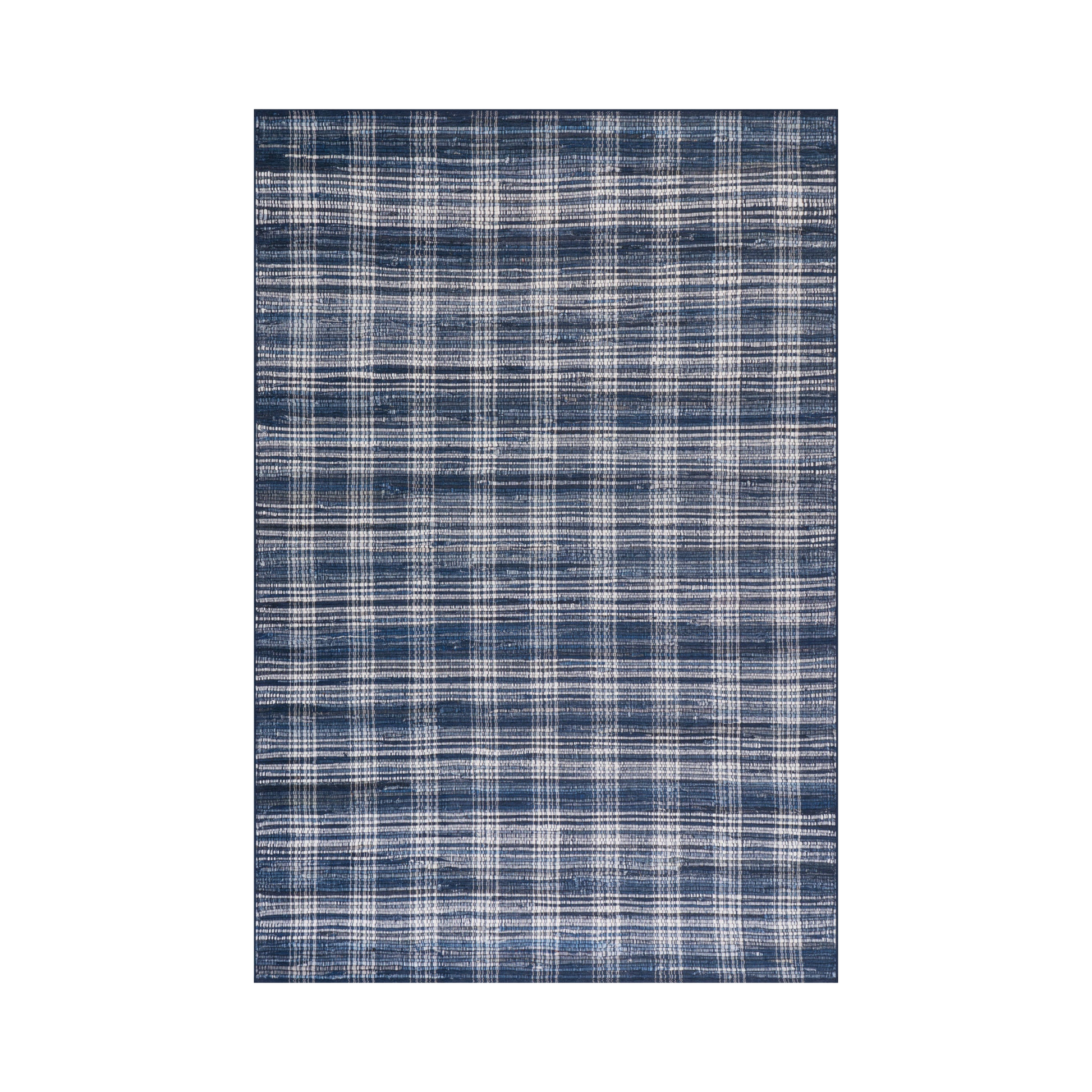 Denim Plaid Machine Washable Rug | Blue