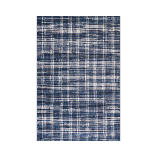 Denim Plaid Machine Washable Rug | Blue