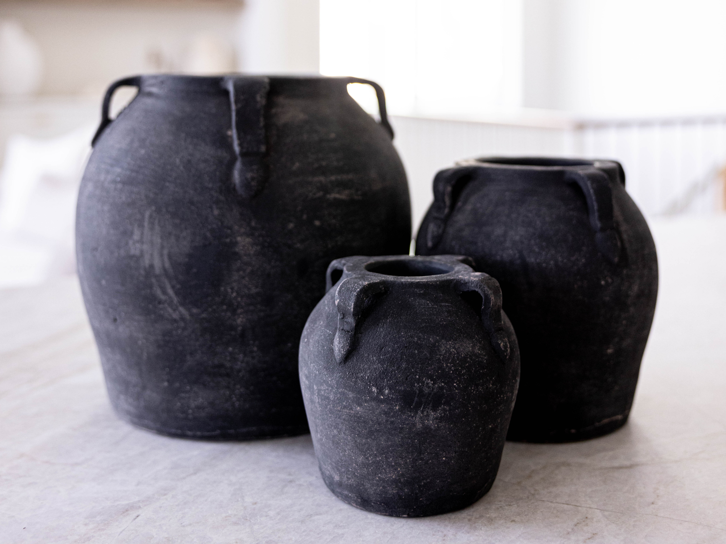 Noir Black Wash Vase With Handles Large