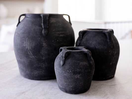 Noir Black Wash Vase With Handles Large