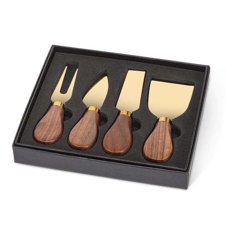 *S/4 Walnut Handled Cheese Knives-Gold