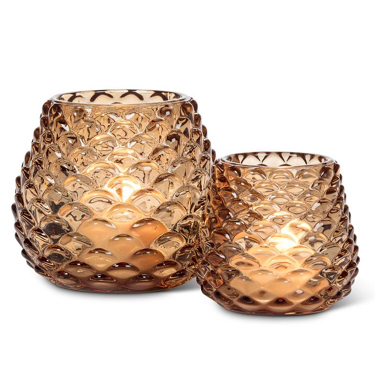 Sm Pinecone Tealight-Amber-2.5"H
