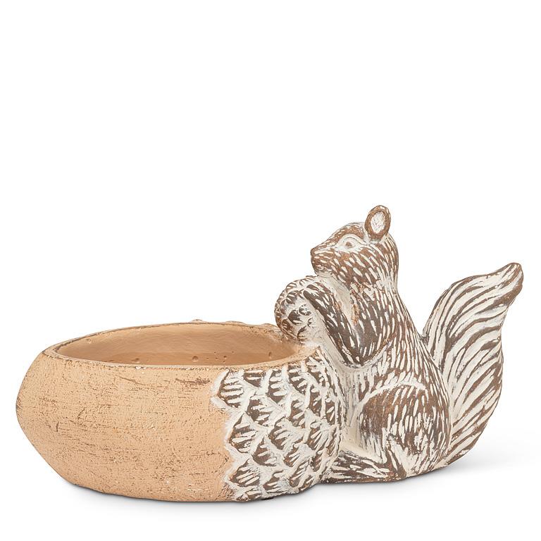 Sm Acorn Low Planter w/Squirrel-8.5"L