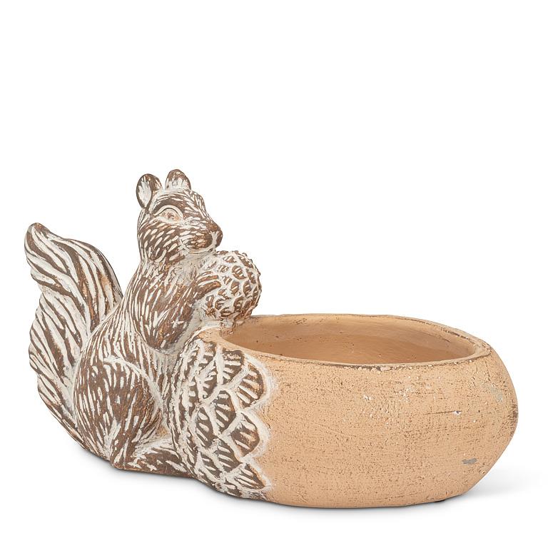 Sm Acorn Low Planter w/Squirrel-8.5"L
