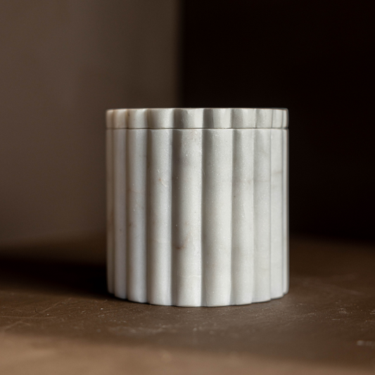 Fluted Jar Canister White Marble