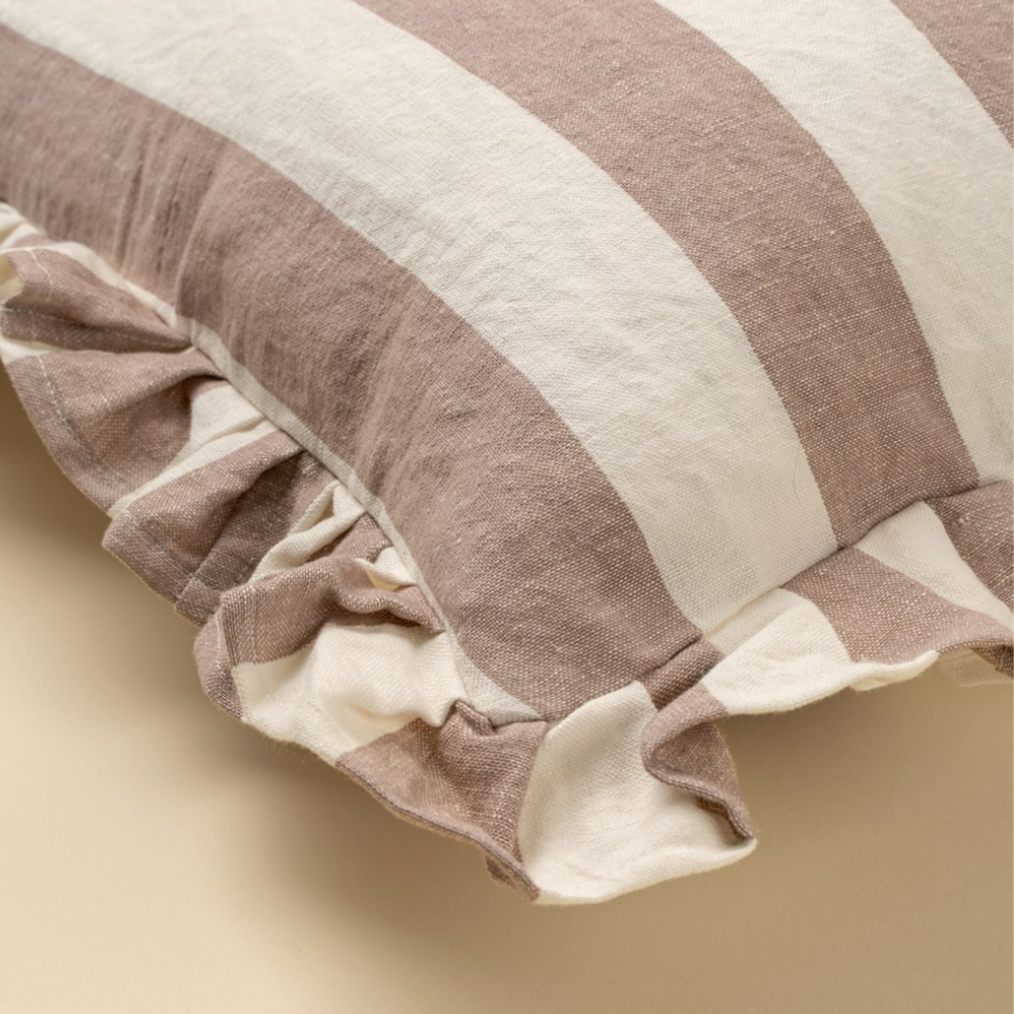 20x20 Ruffle Thick Stripe Pillow, Fawn