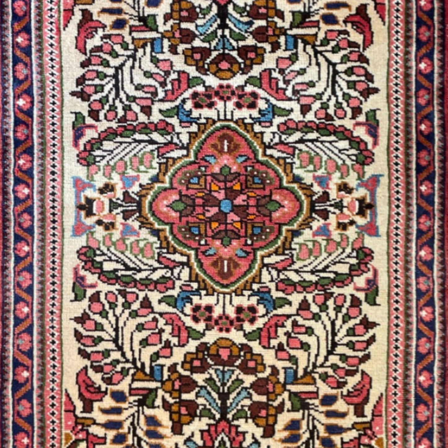 Lilian Semi-Antique Medallion Beige Wool Hand Knotted 2'4" x 4'0"