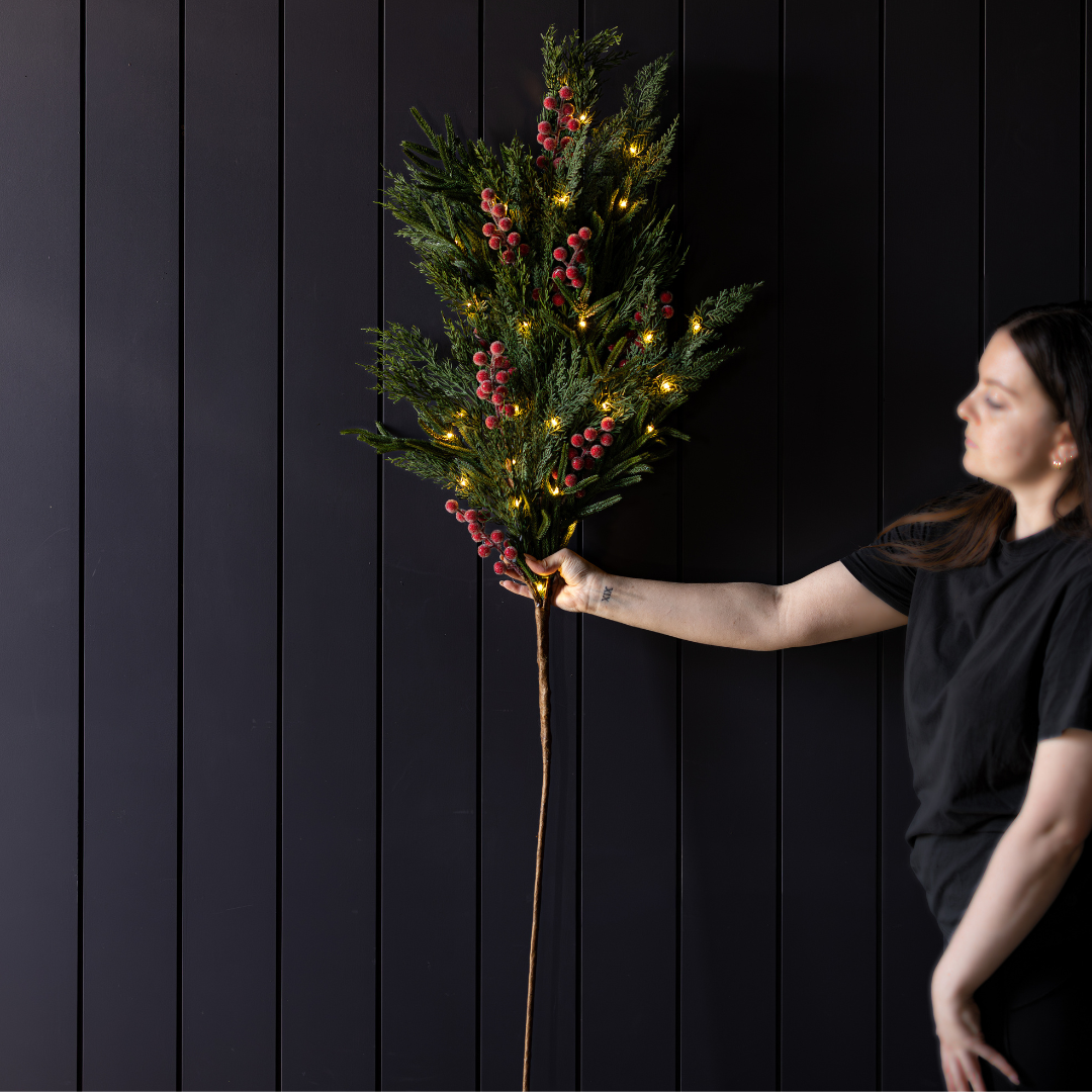 Red Plum Frosted Berry Norfolk Cypress Real Touch Stems