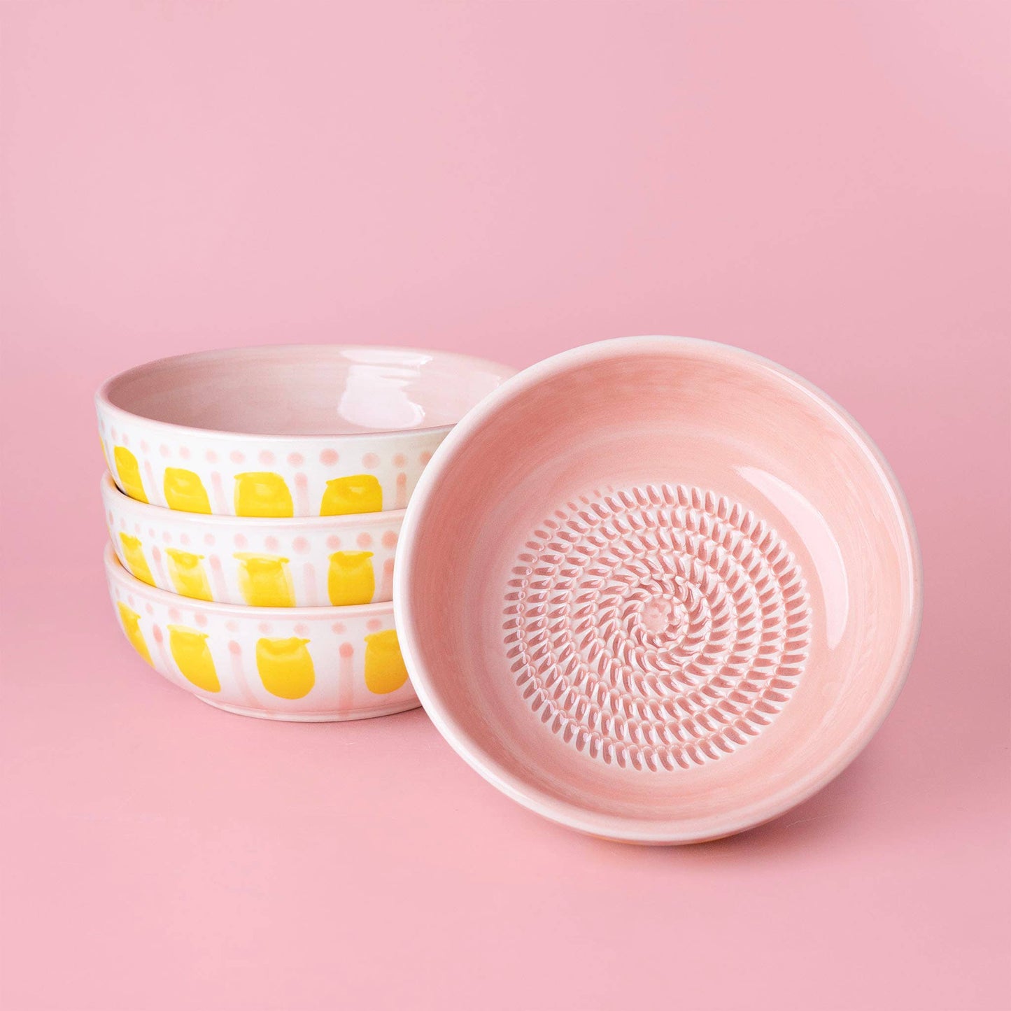 Vintage Pottery Grater Bowl – Pink and Yellow / VALENTINA