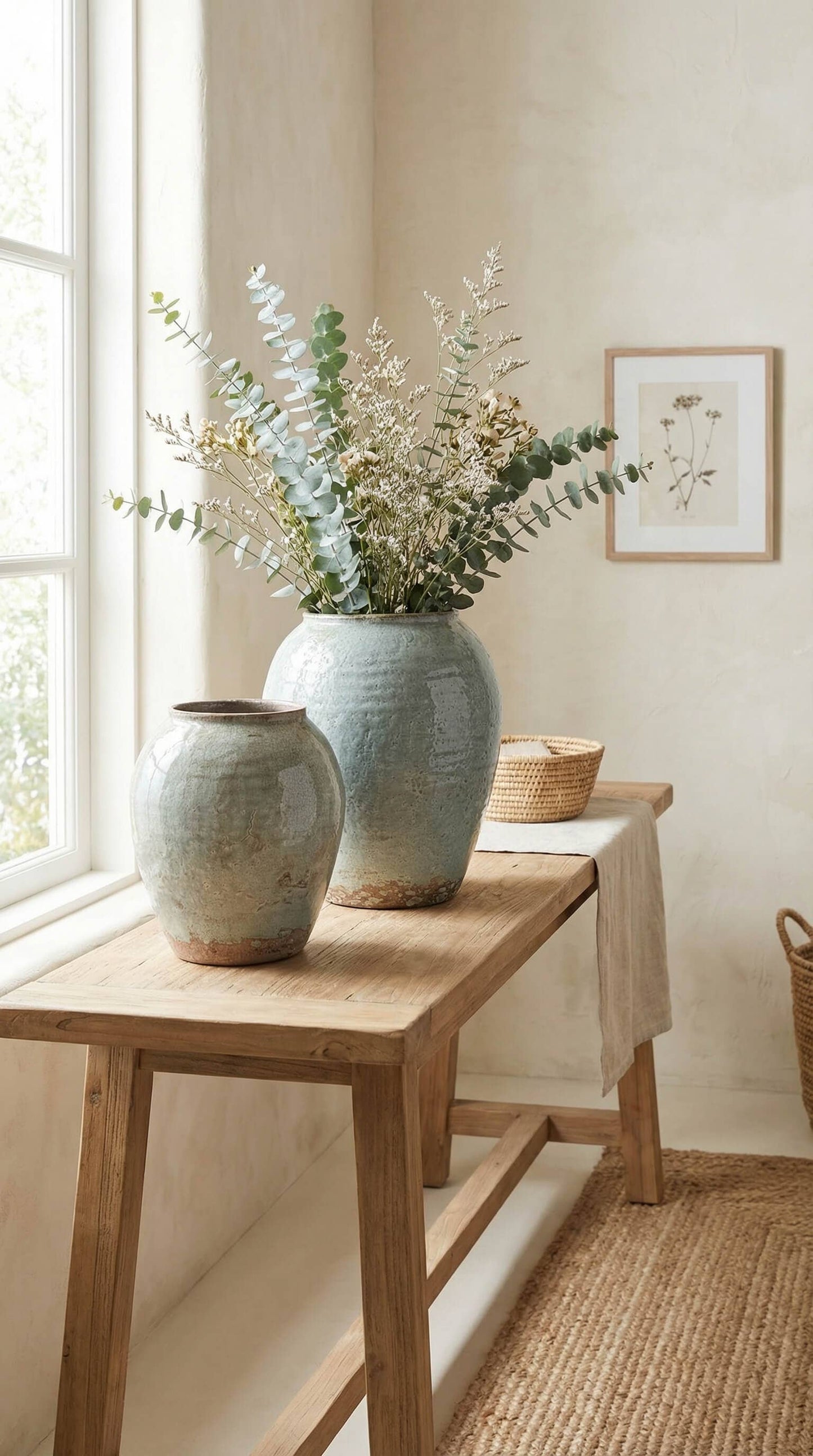 Ceramic Vase, Vintage Style, Tall Blue Crackle - Luna
