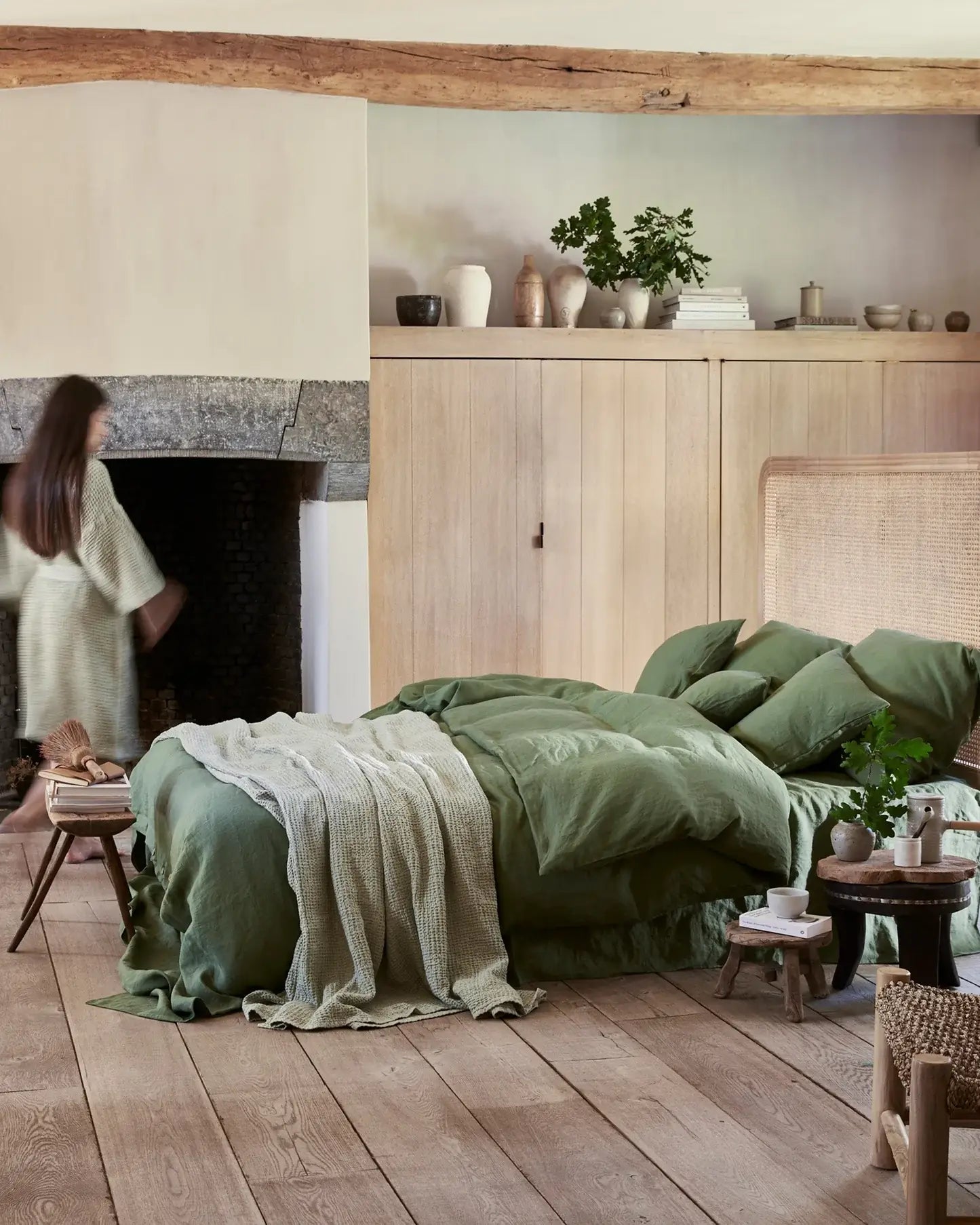 Forest green linen duvet cover