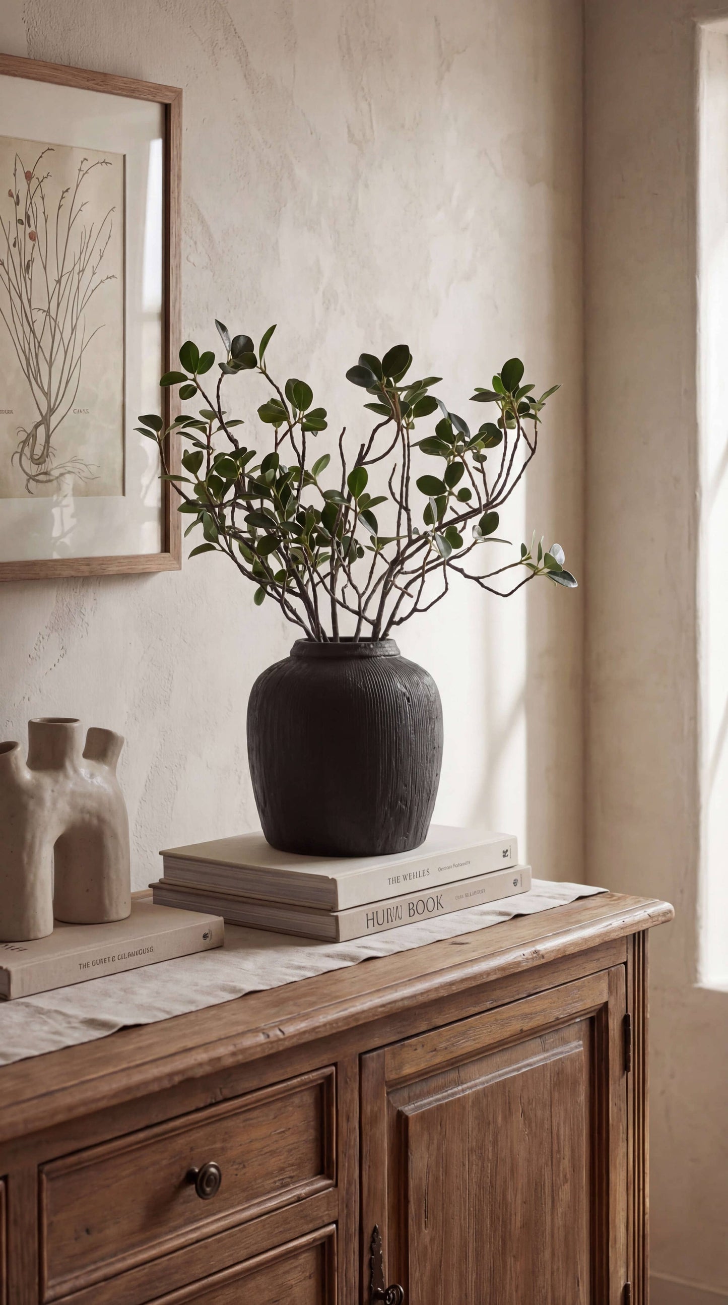 Terracotta Vase, Ribbed Charcoal Finish - Mirella