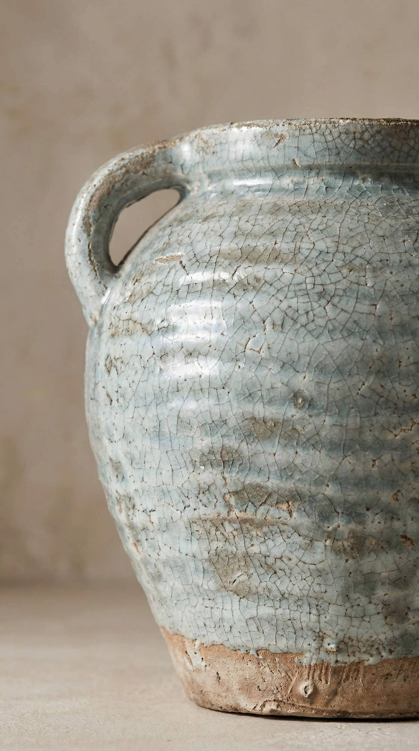 Ceramic Vase, Vintage Style, Blue with Handles - Adriana