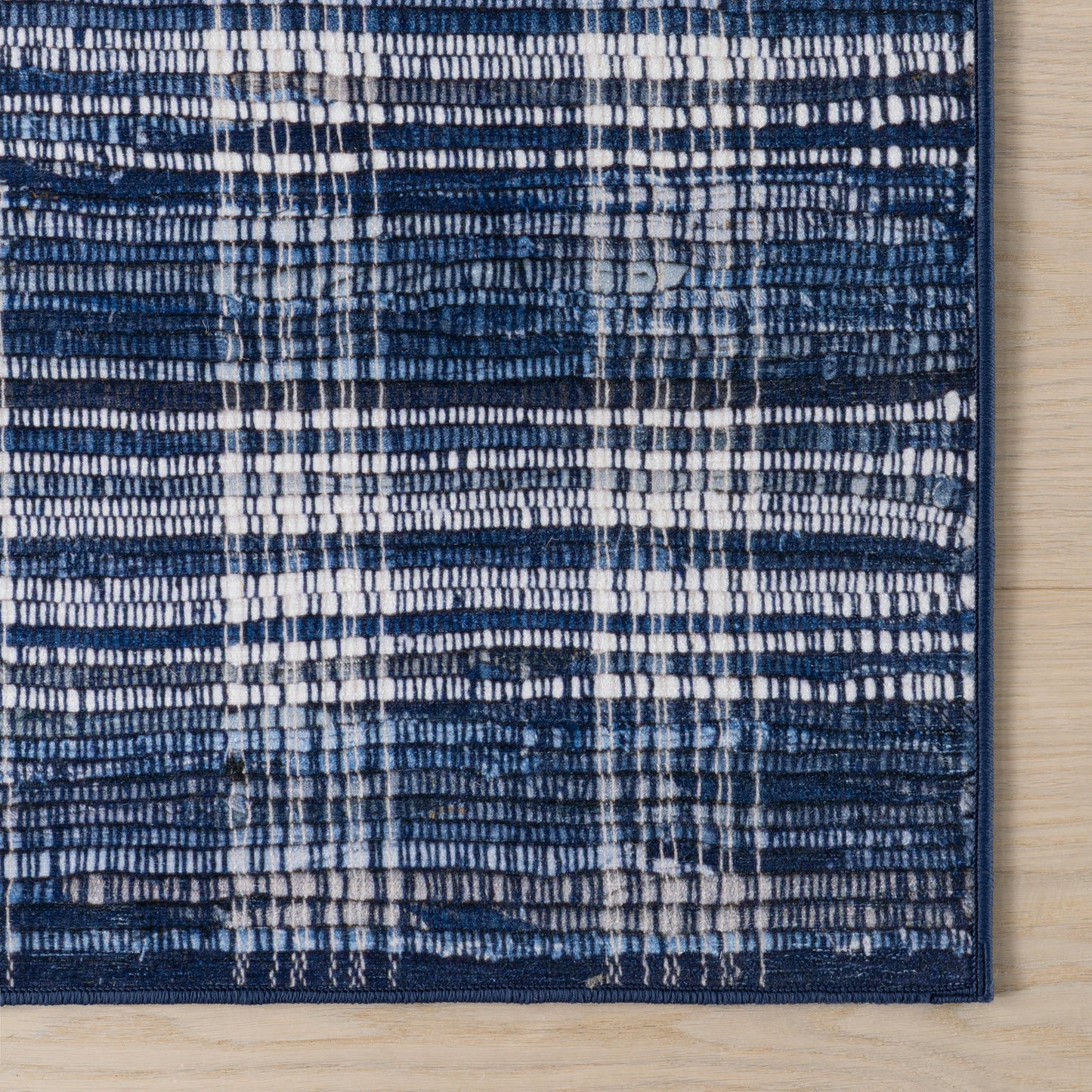 Denim Plaid Machine Washable Rug | Blue