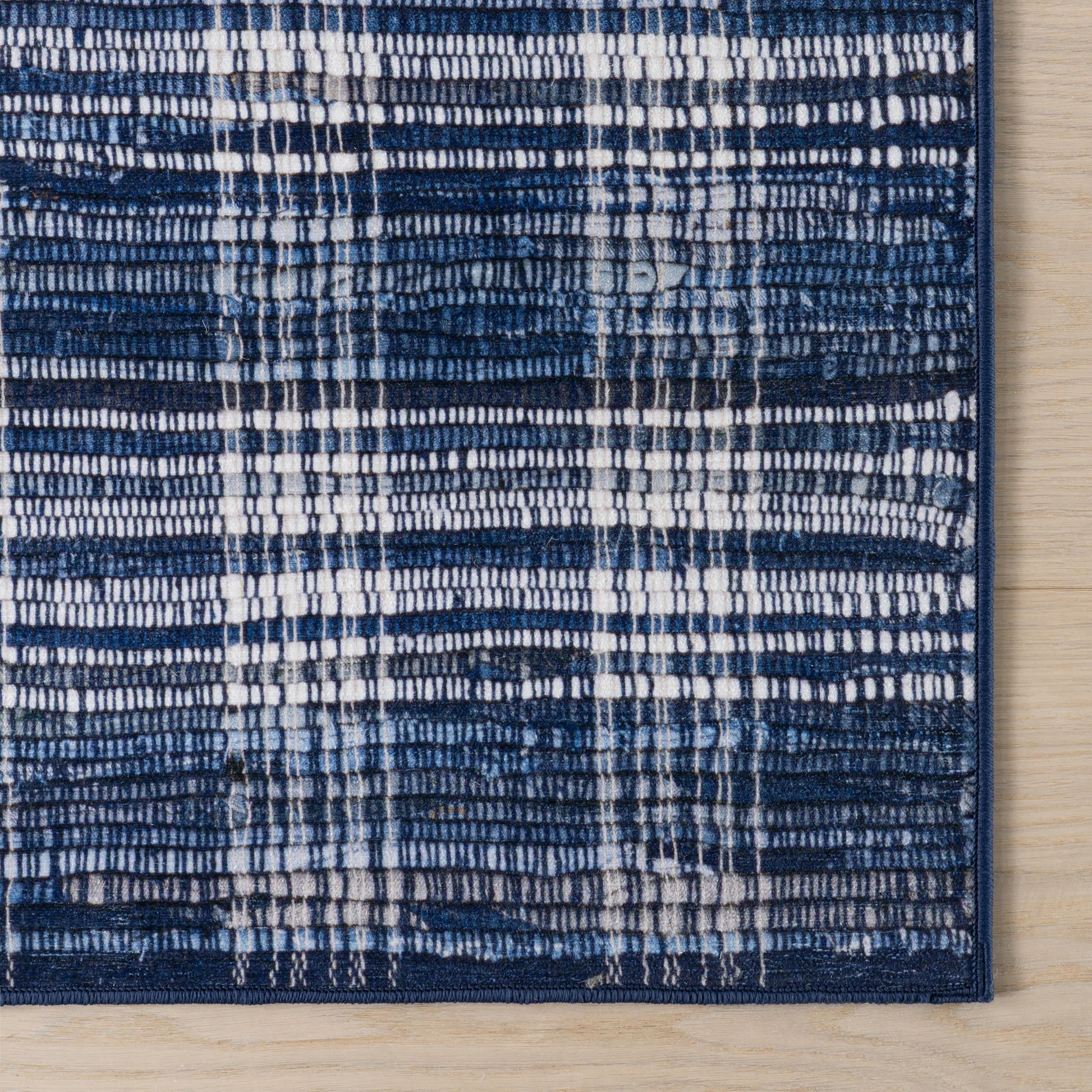 Denim Plaid Machine Washable Rug | Blue