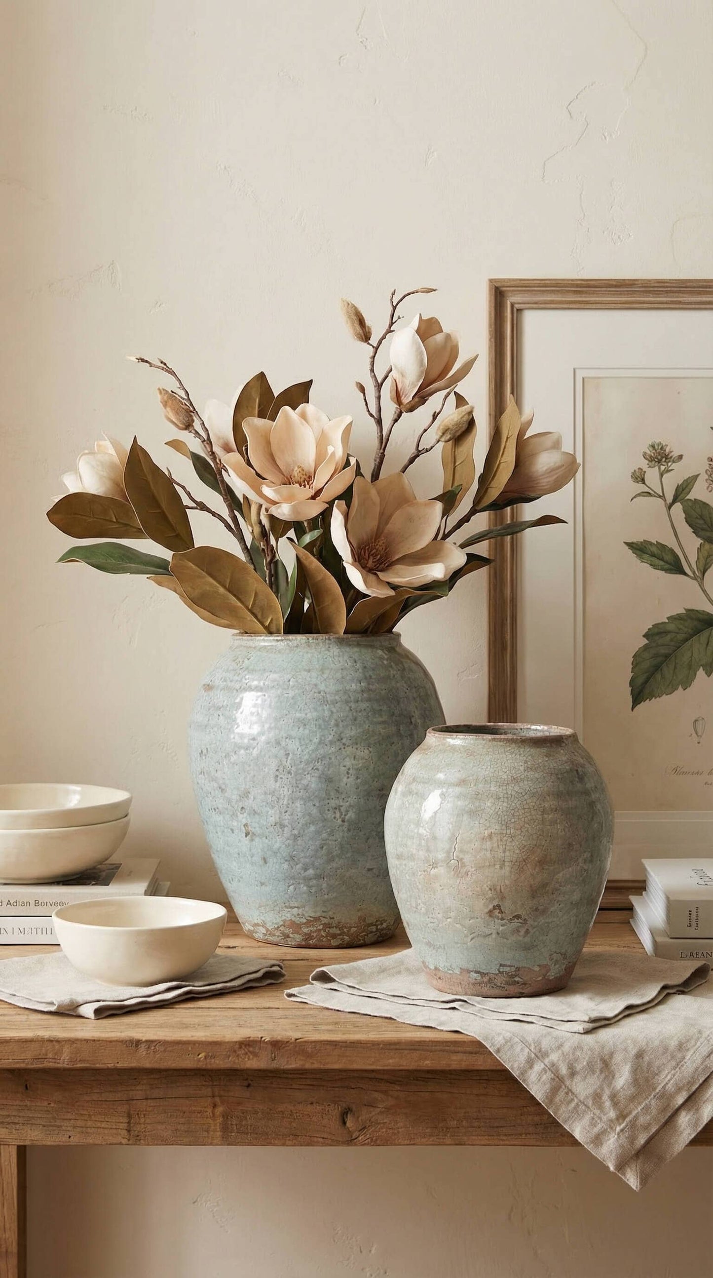 Ceramic Vase, Vintage Style, Tall Blue Crackle - Luna