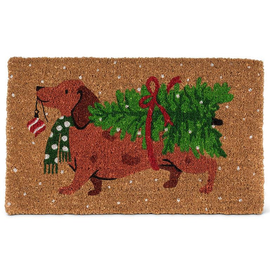 Holiday Dachshund w/Tree Doormat-18x30"L