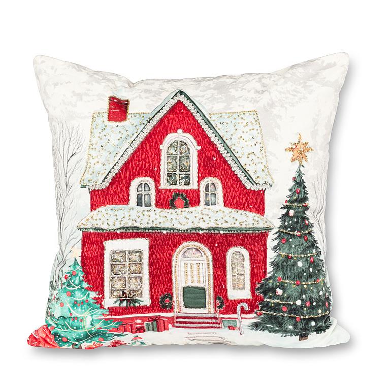 Holiday House Pillow-18"SQ