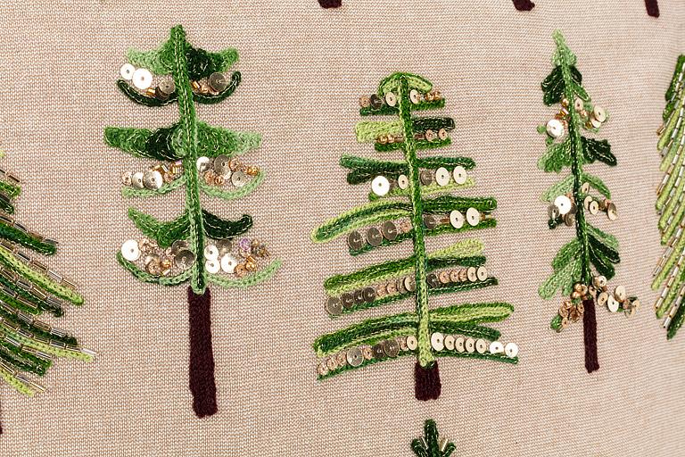 Embroidered & Beaded Trees Pillow-20"SQ