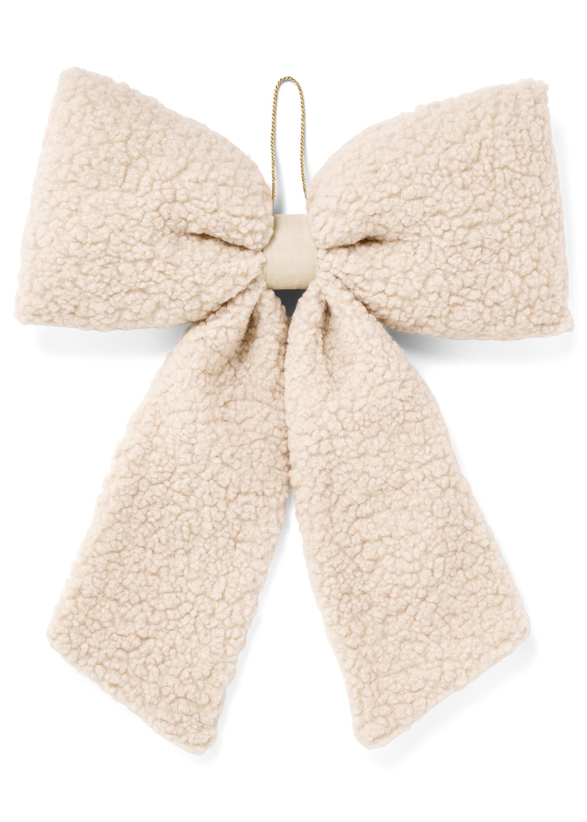 DECO LG BOW W/CORD POLYSHERPA BEIGE 15X21