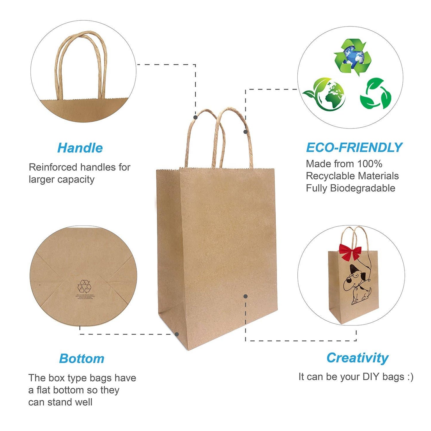 Gem 5.3x3.5x8.5 inches Paper Bags Twist Handles