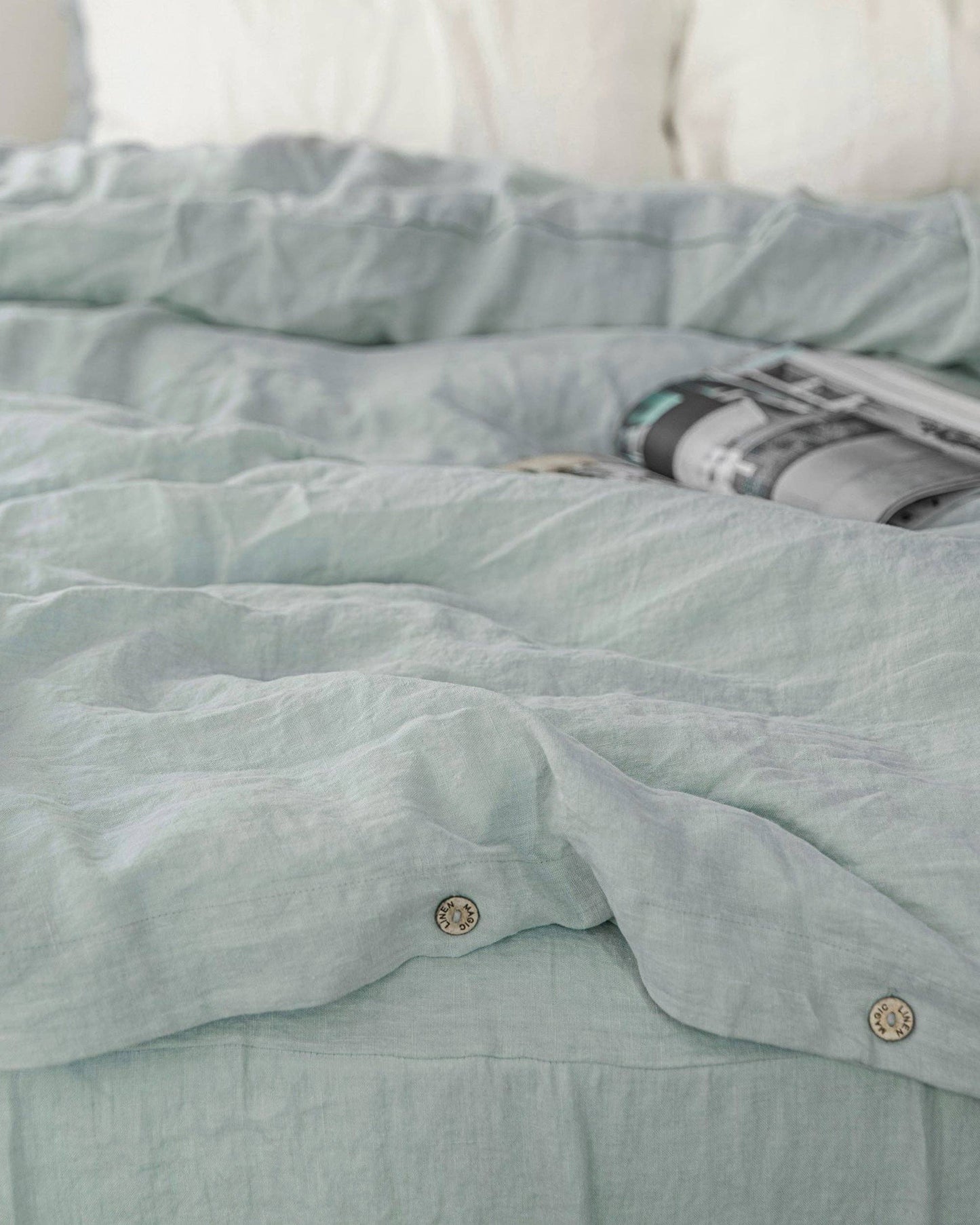 Dusty blue linen duvet cover