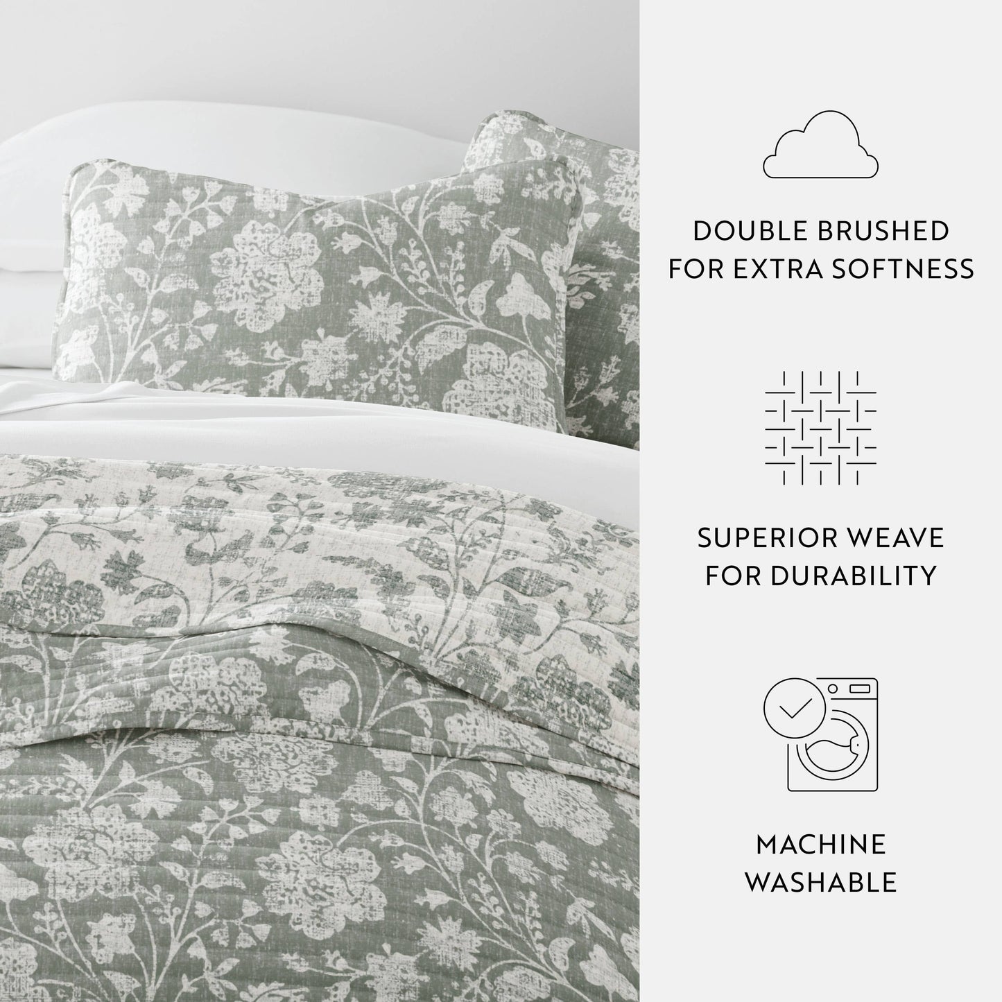 Textured Floral All Season Patterned Reversible Quilt Set