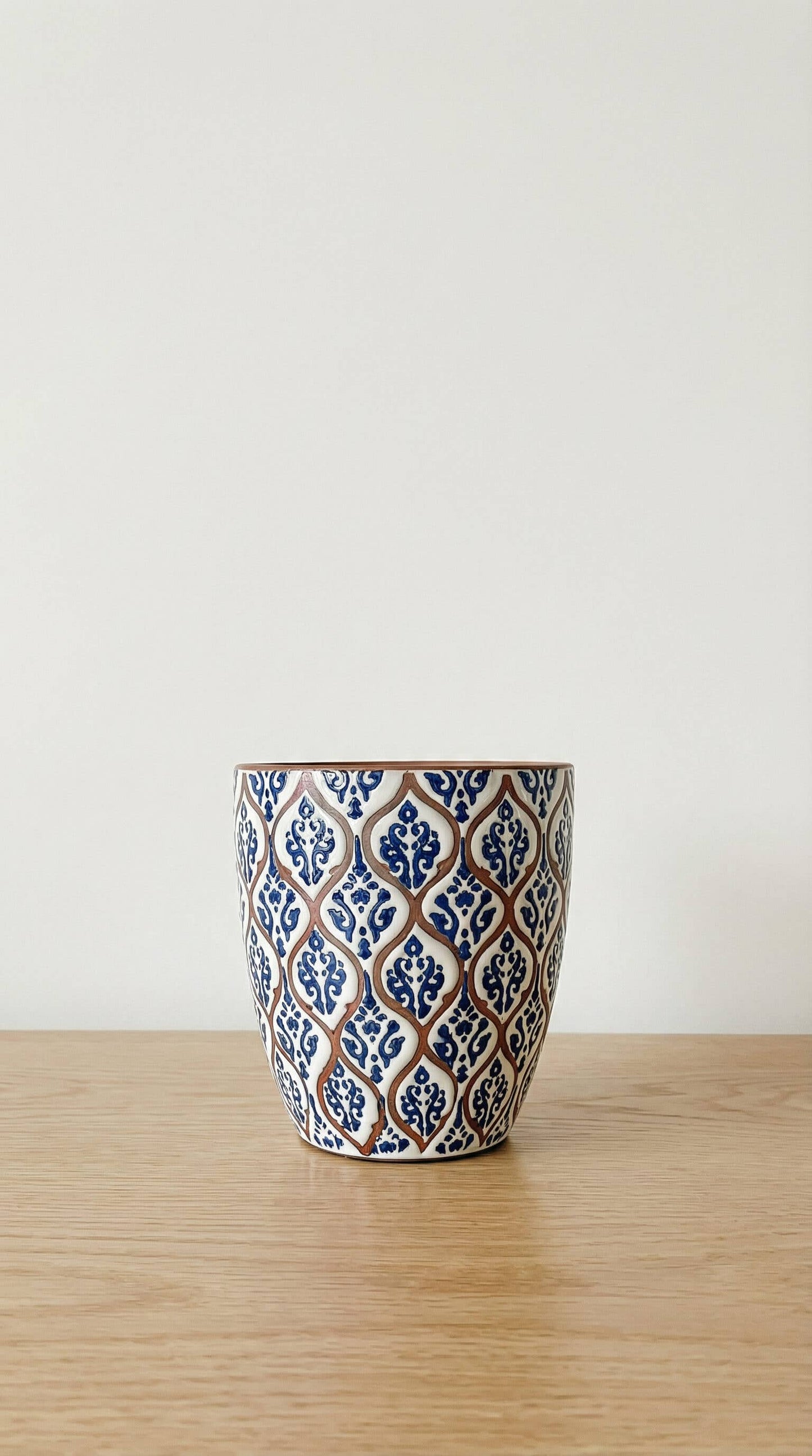 Ceramic Planter Pot, Blue White Pattern - Amara