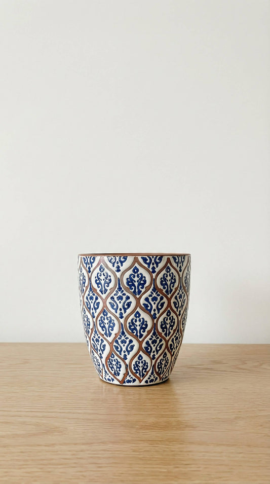 Ceramic Planter Pot, Blue White Pattern - Amara