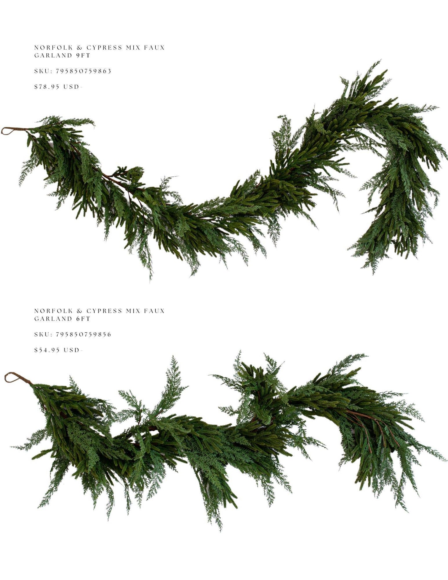 Norfolk & Cypress Mix Real Touch Faux Chrismas Garland 6ft