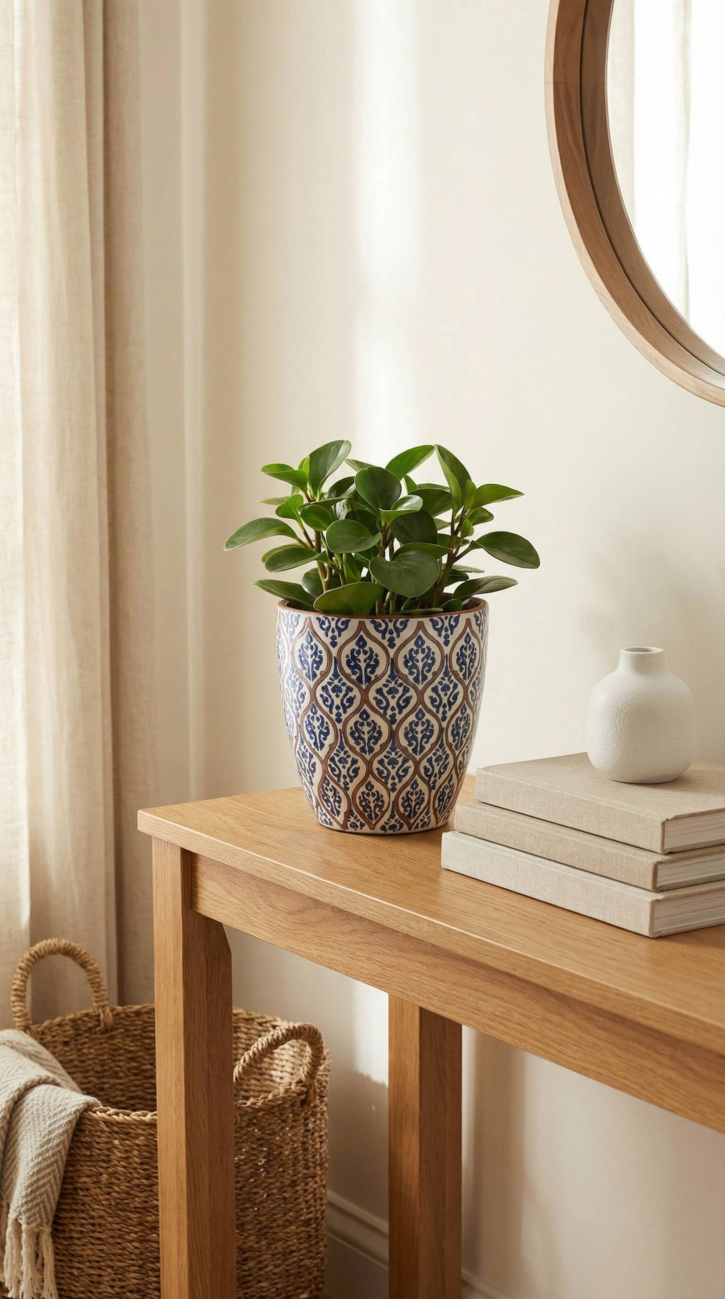 Ceramic Planter Pot, Blue White Pattern - Amara