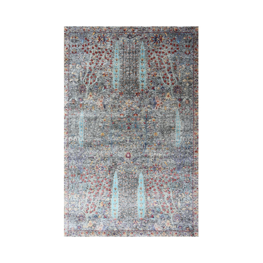 Oxidized Brown Wool & Bamboo Silk Hand Knotted Indian Rug - 5'1" x 8'0"	N12674