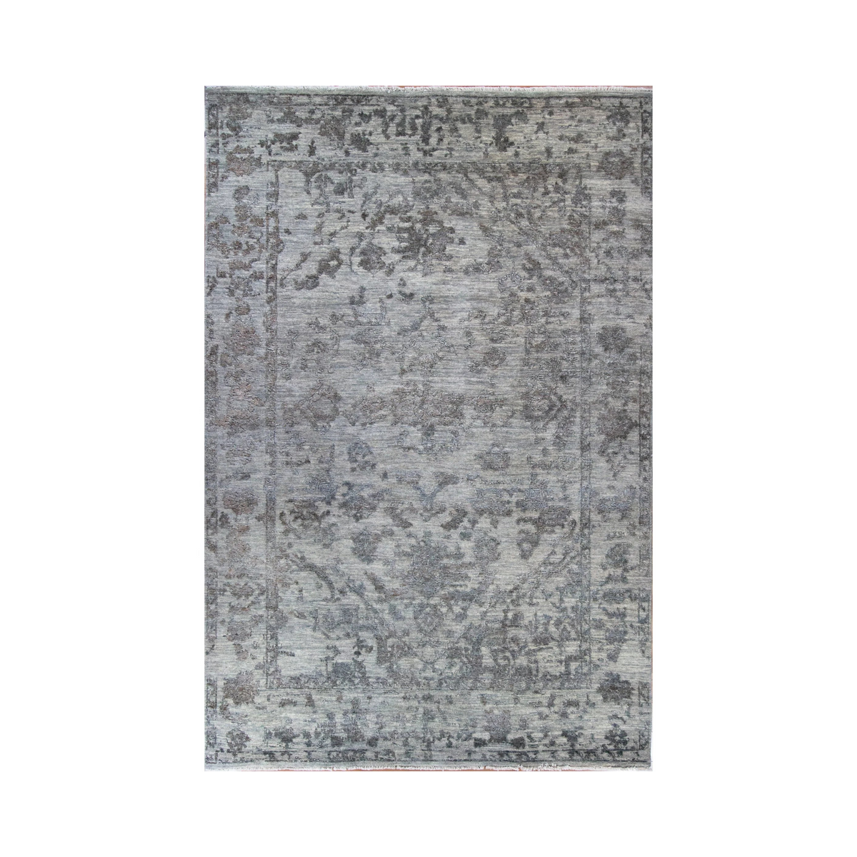 Erased Wool Hand Knotted Indian Rug - 6'1" x 9'3"