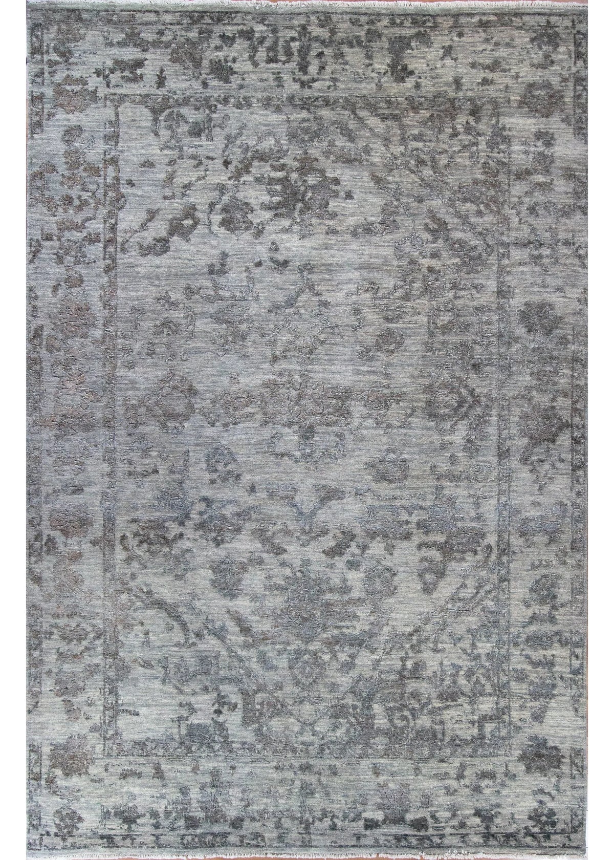 Erased Wool Hand Knotted Indian Rug - 6'1" x 9'3"