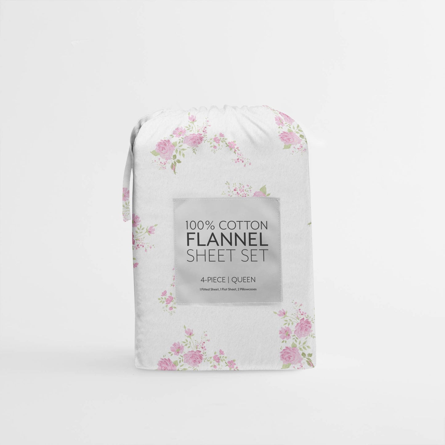 100% Cotton Rose Bunch 4 Piece Flannel Bed Sheet Set