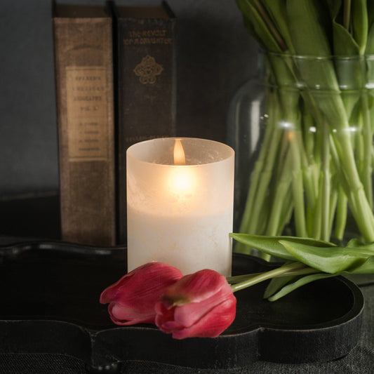 4" WHITE FROSTED GLASS 3D FLAME CANDLE