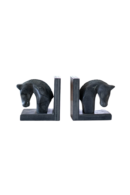 Hand Carved Stone Horse Bookends