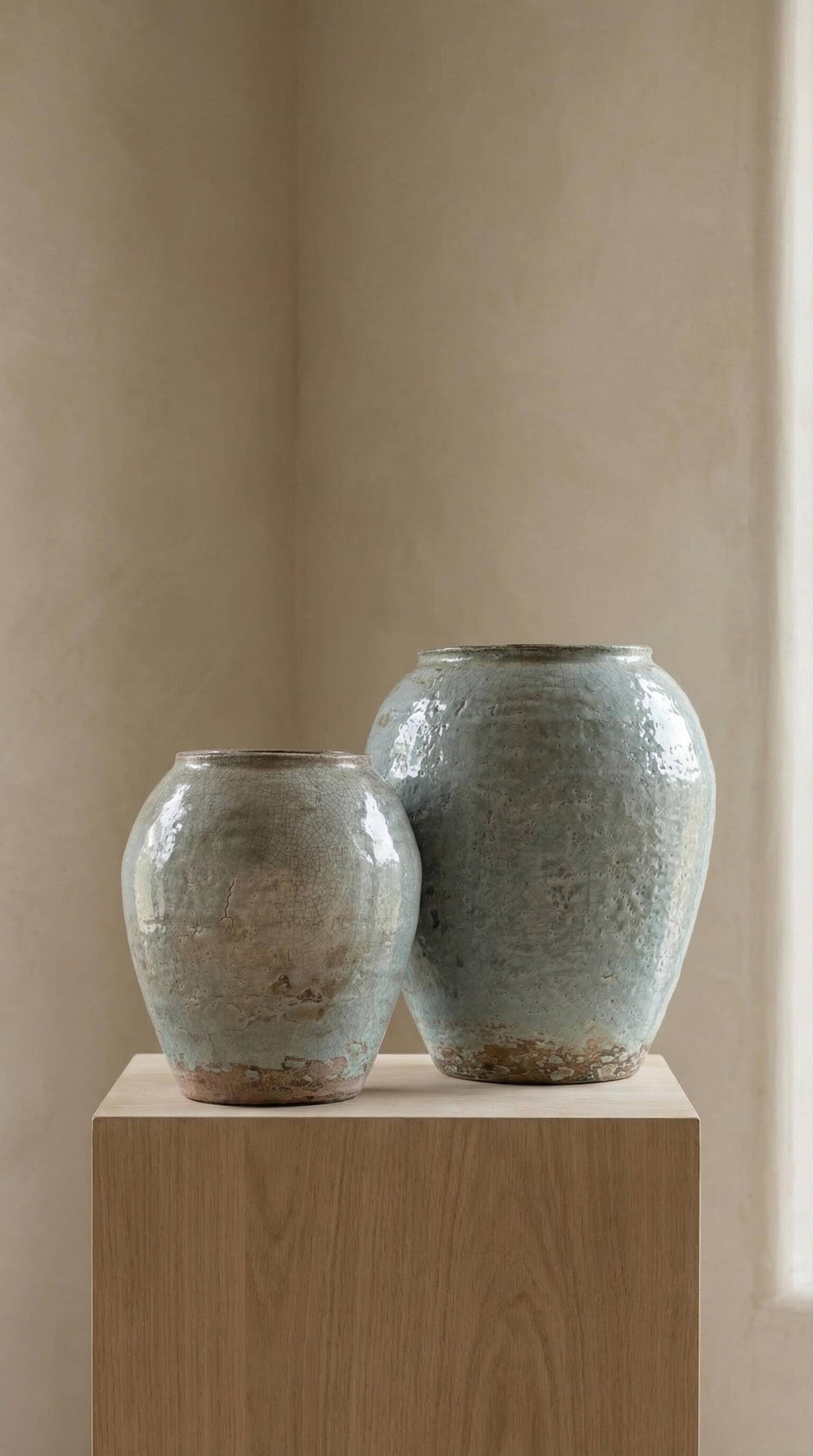 Ceramic Vase, Vintage Style, Tall Blue Crackle - Luna