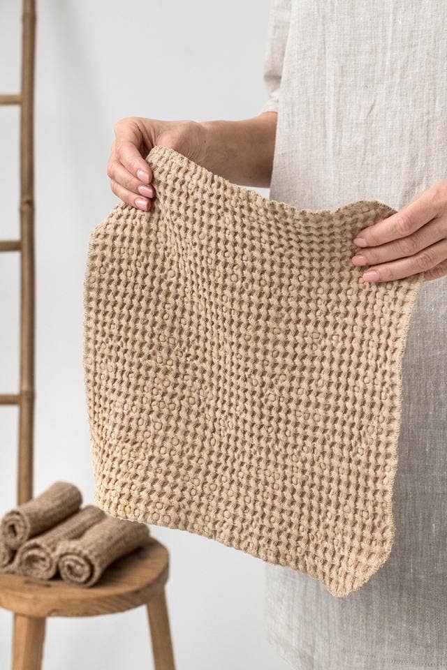 Waffle Beige linen Face Cloth set of 5 | Zero waste