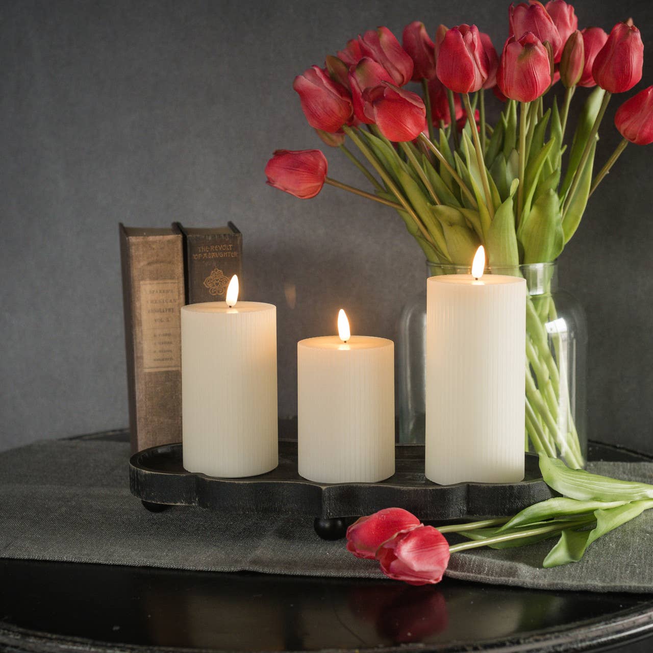 5" CREAM GROOVED 3D FLAME CANDLE