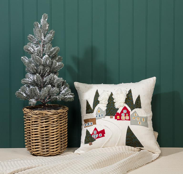 Snowy Village Sq Pillow-17"SQ