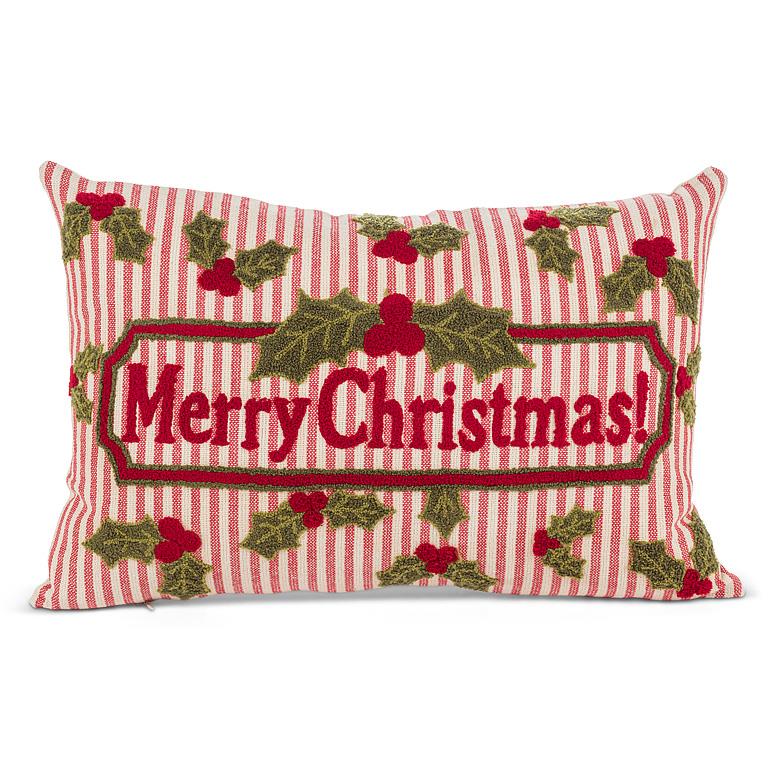 Merry Holly Stripe Rect Pillow-12x18"L