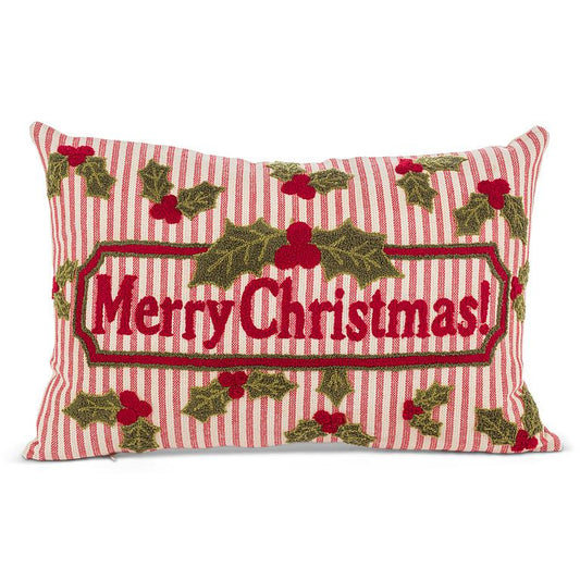 Merry Holly Stripe Rect Pillow-12x18"L